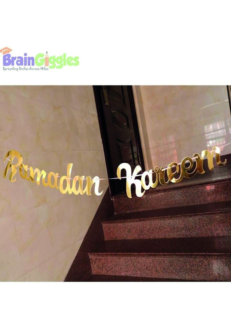 BrainGiggles شريط زينة رمضان كريم مبارك من برين غيغلز - علم زينة العيد، زينة حفلات رمضان المعلقة - ذهبي - Image 4